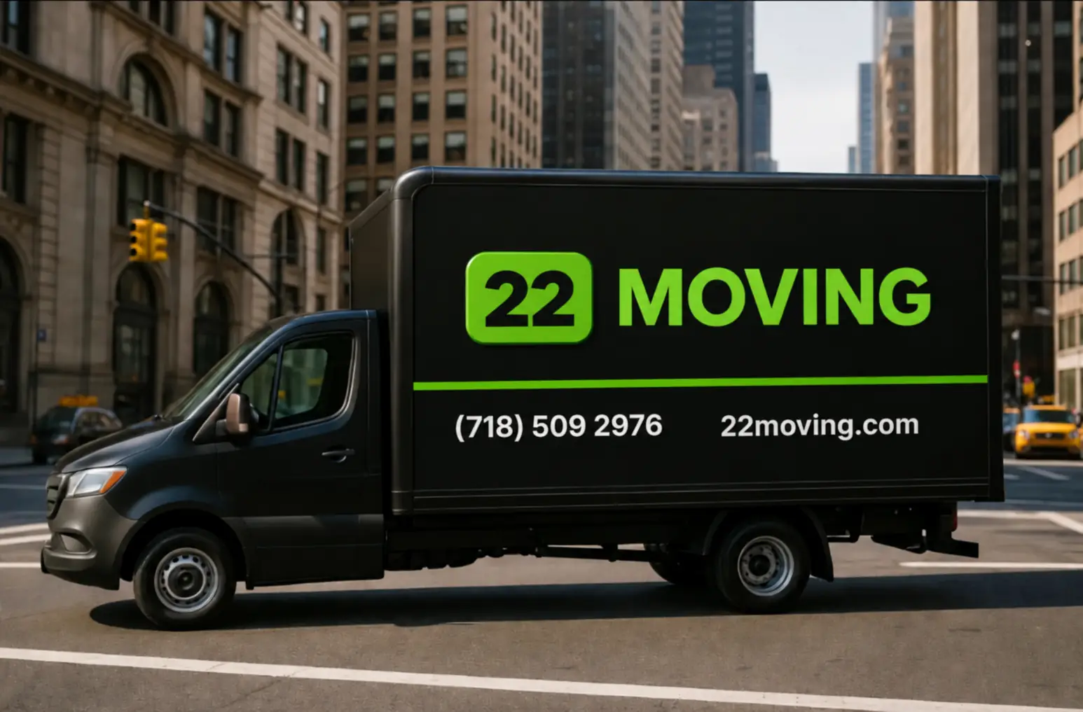 Branded 22 Moving truck parked in Astoria, Queens